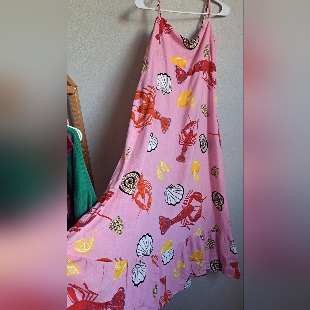 Label Of Love Pink Beach Lobster Shell Print Summer Midi Dress Size Large NWT - Picture 3 of 10